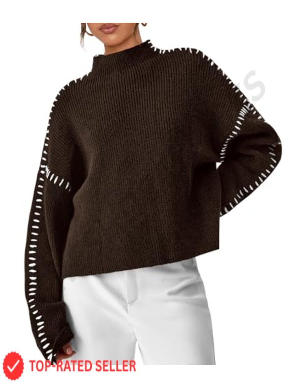 Womens Chunky Knit Oversized Pullover Sweater Mock Neck Drop Shoulder